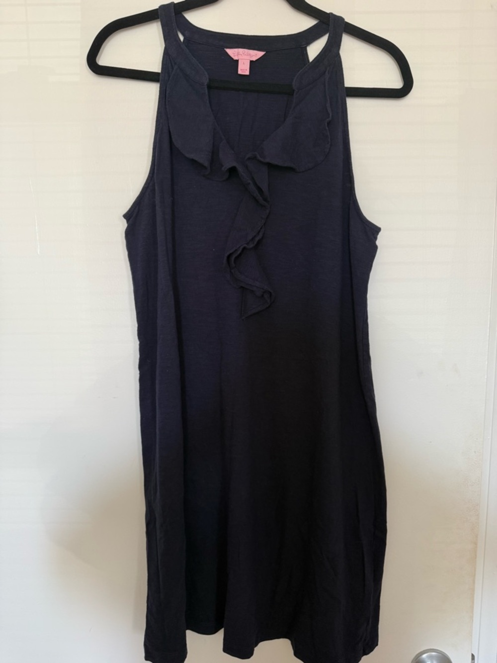 Lilly Pulitzer Navy Sleeveless Ruffle Front Tank Dress